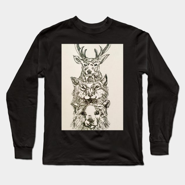 Animal Totem Long Sleeve T-Shirt by Rawcanvas